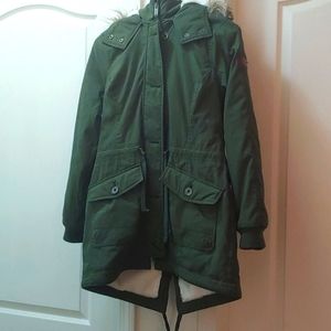 Olive green Hollister fleece lined parka